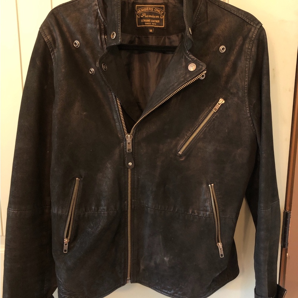 Members Only Black Leather Biker Jacket - Men's